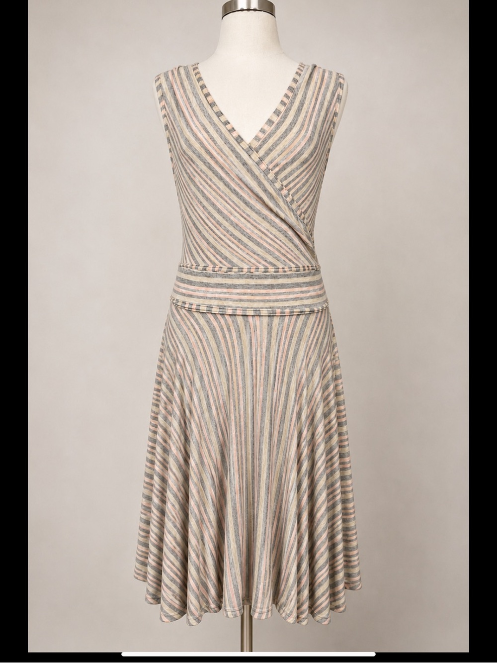 Max Studio Faux Wrap Striped Knit Dress S Knee Length Fit & Flare Rayon Stretch